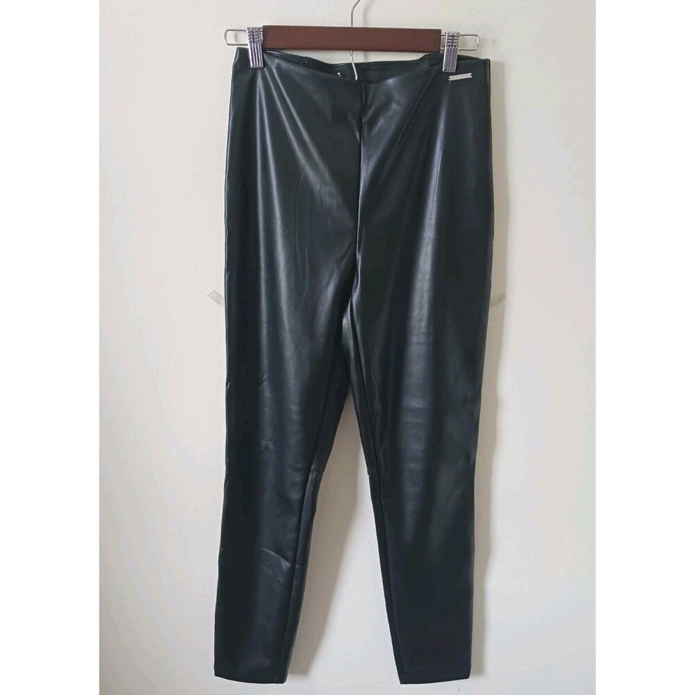 Fabletics Sleek Faux Leather Leggings‎ Size M Black High Rise Stretch Pants